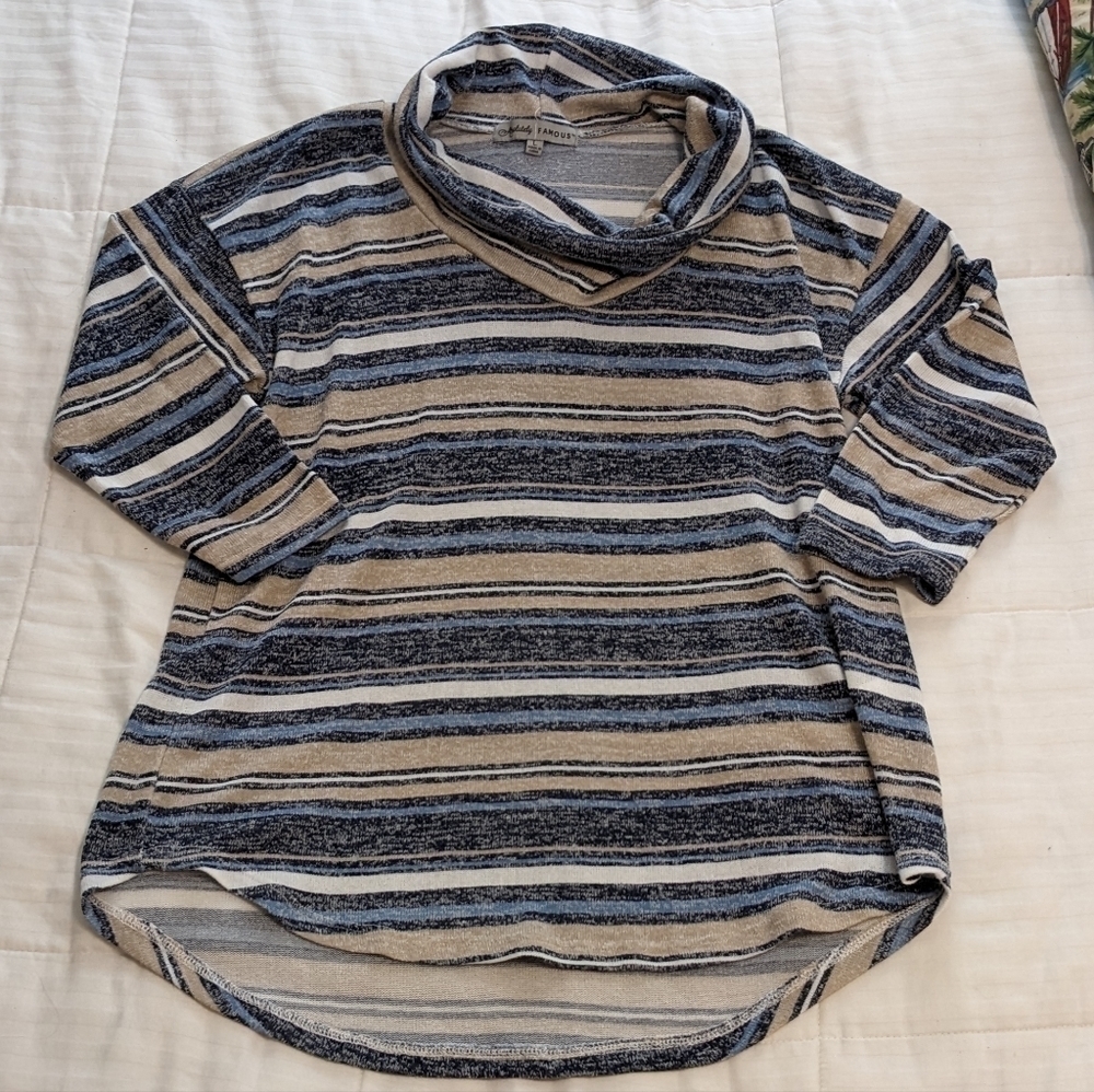 ABSOLUTELY famous lightweight cowl neck striped sweater size large